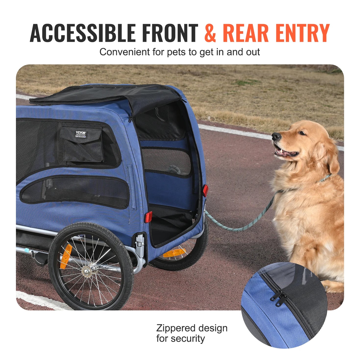 Pet Bicycle Trailer Carrier For Dogs With Collapsible Coupler Reflectors