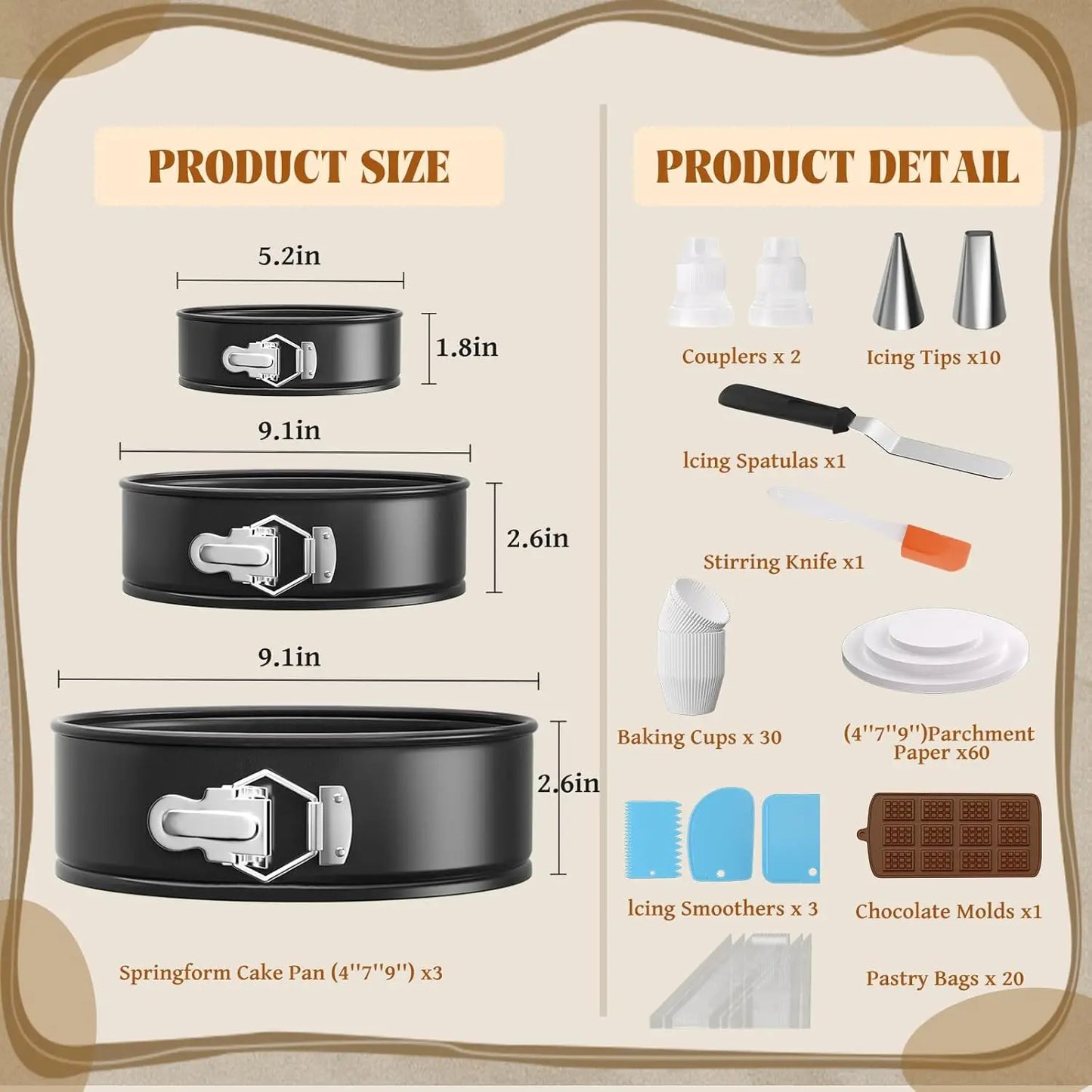 Nonstick Springform Cake Pan Set 131 Piece Piping Bags Kit