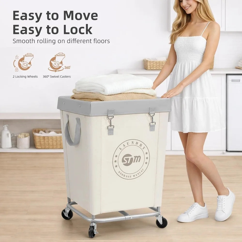 Industrial Laundry Hamper on Heavy Duty Steel Frame with Wheels