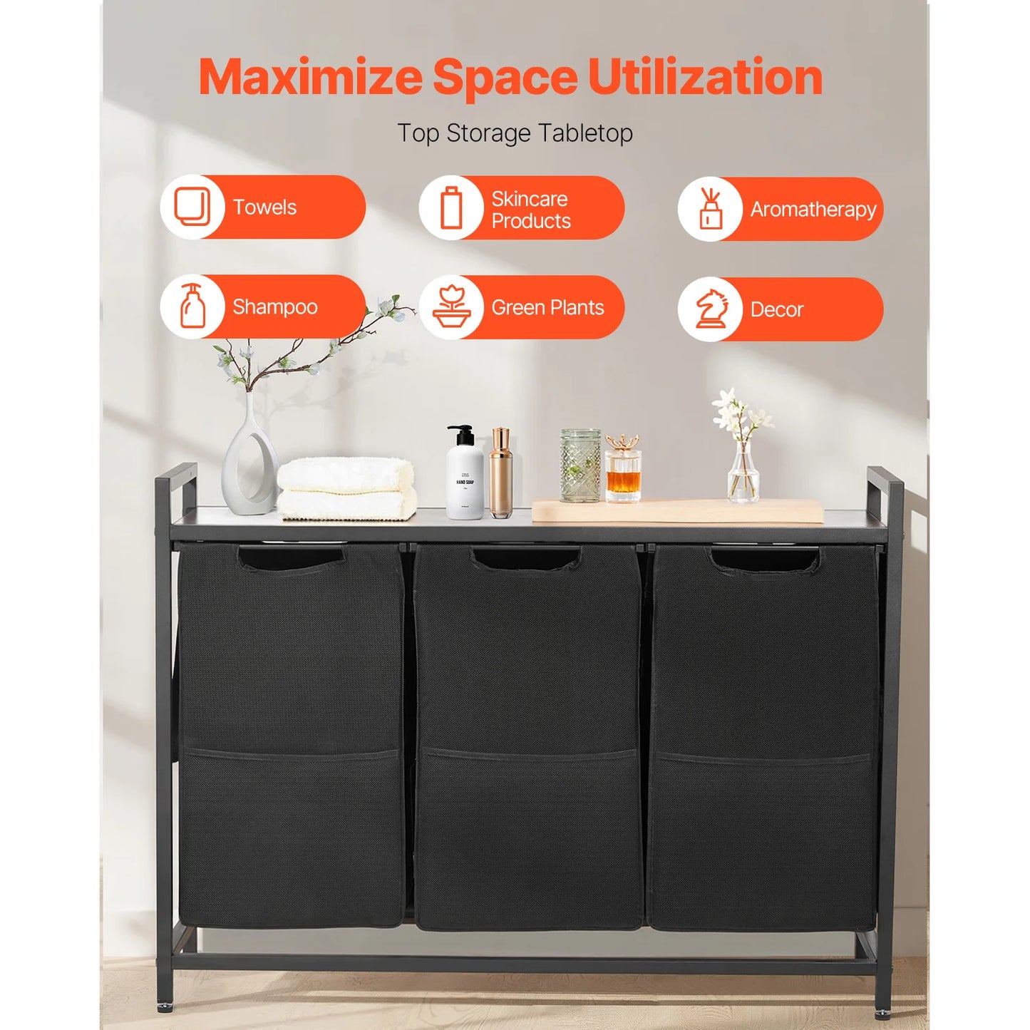 SucceBuy Laundry Sorter Hamper With Metal Frame Freestanding Organizer Baskets
