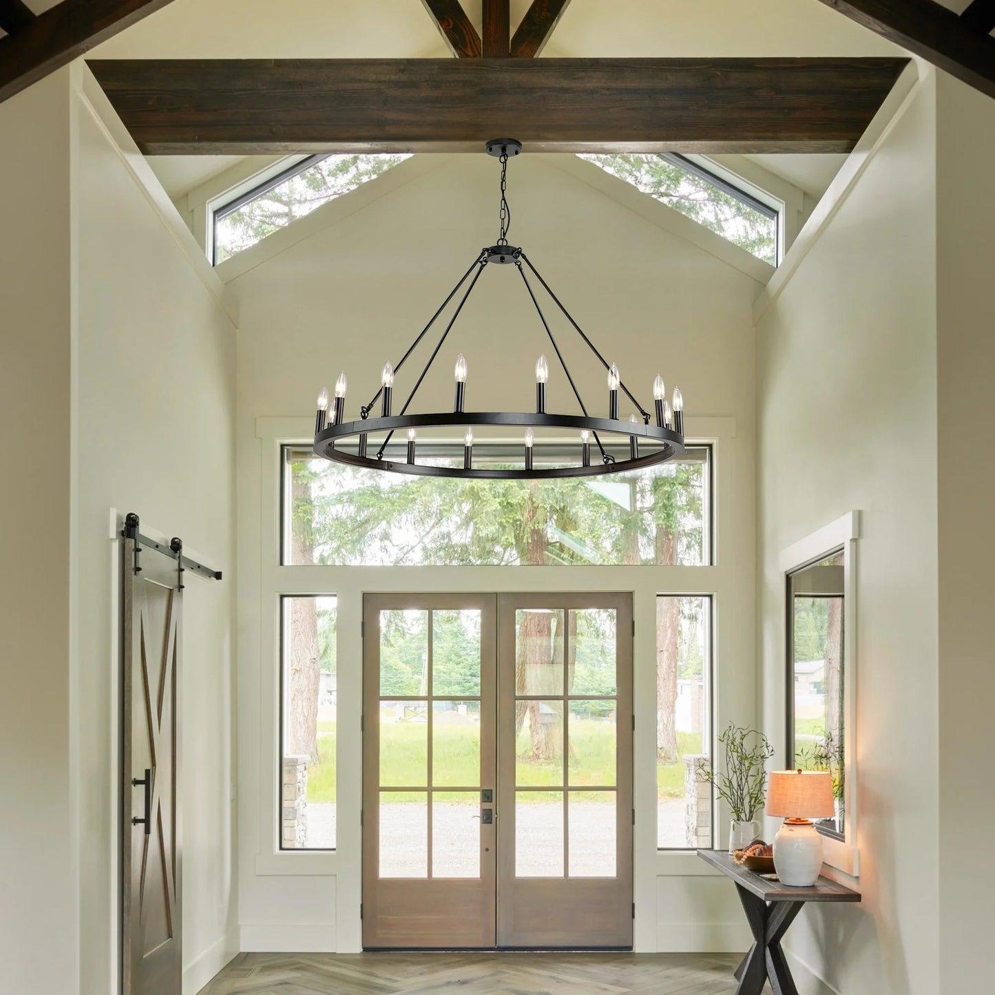 LovingC 16-Light Wagon Wheel Chandelier Modern Rustic Pendant