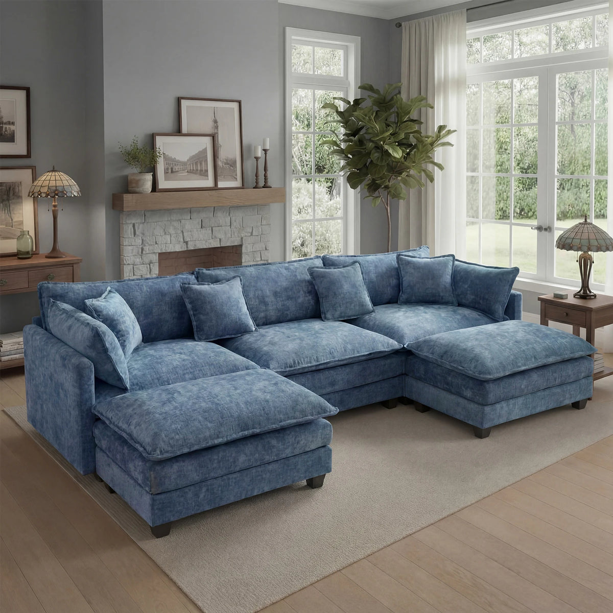 Modular Sectional Sofa With Ottoman, Deep Seat Cloud Couch