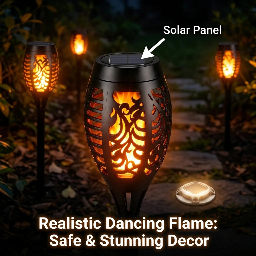 Solar Outdoor Flickering Flame Torch And Ground LED Garden Lights