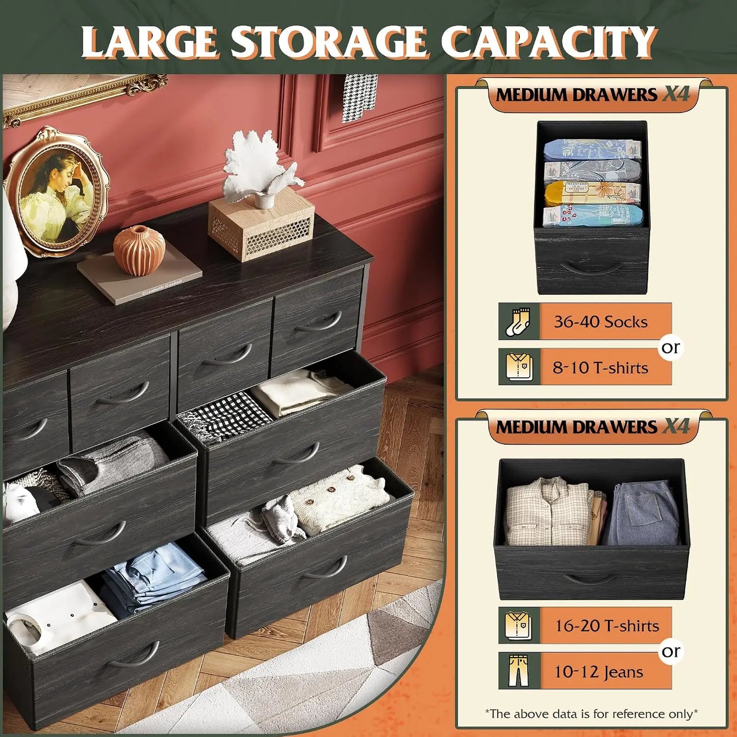 WLIVE Fabric Dresser With 8 Drawers For Bedroom Storage