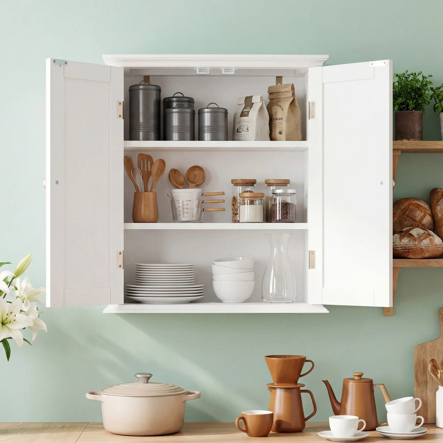 JHK Wall Mounted Medicine Cabinet With 2 Doors Living Room