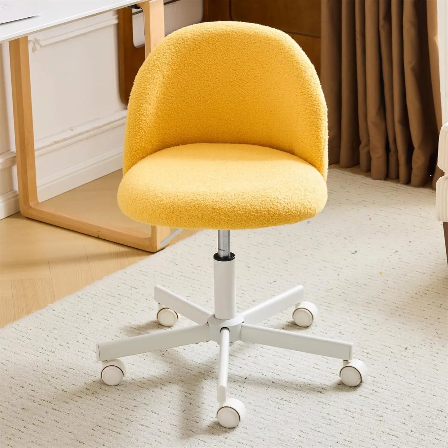Velvet Vanity Chair With Back And Silent Wheels For Office