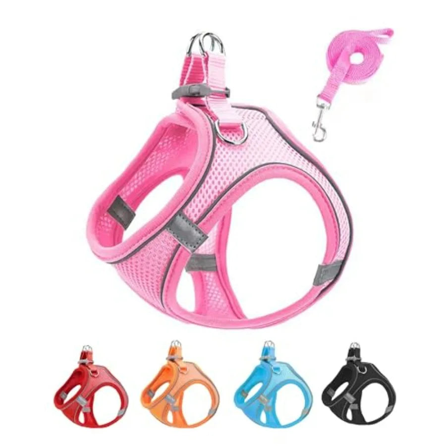 S Soft Mesh Dog Harness and Leash Set, No Escape Puppy Harnesses for Training Walking Reflective Adjustable Puppy Vest for Smal