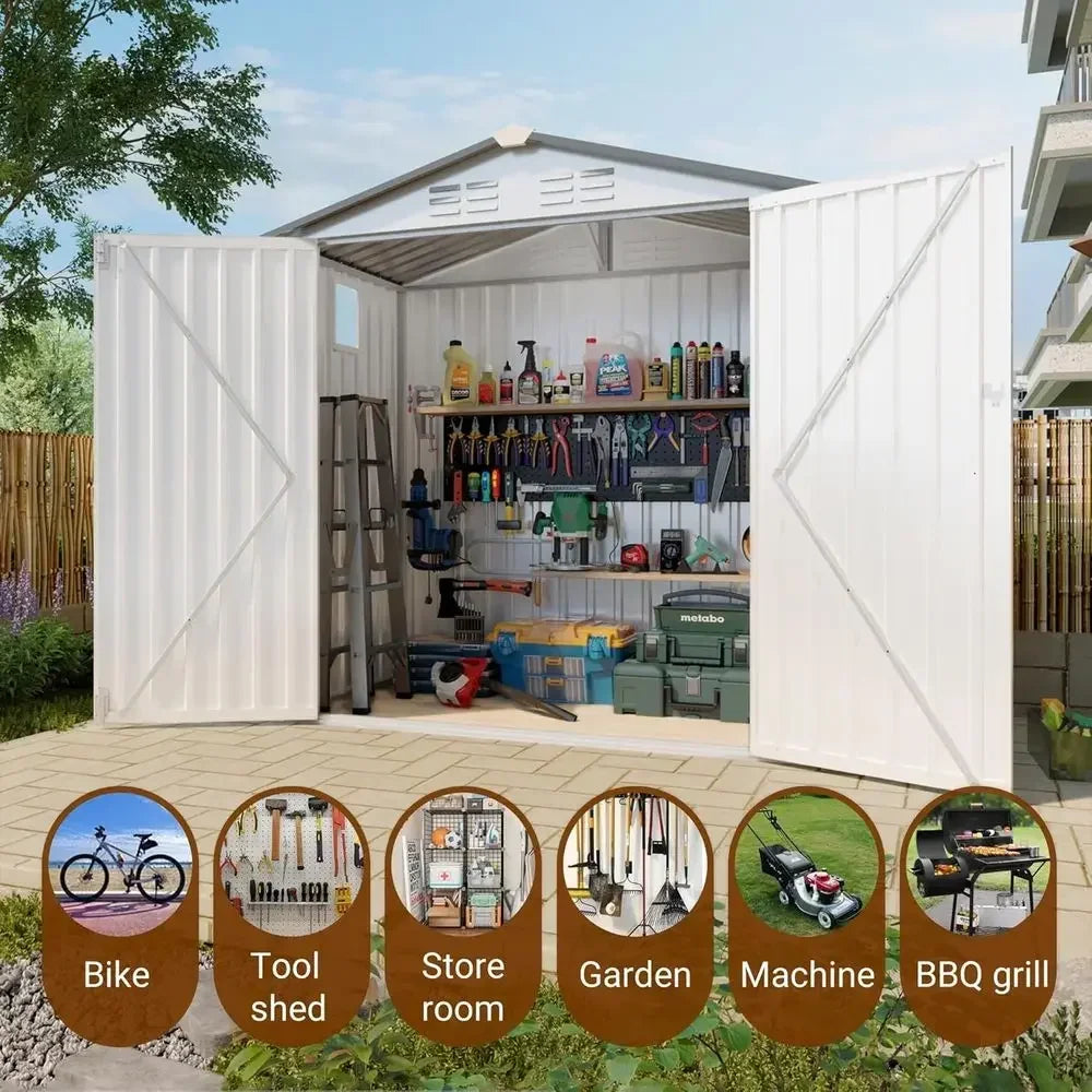 Outdoor Galvanized Steel Shed With Lockable Door Weatherproof Storage
