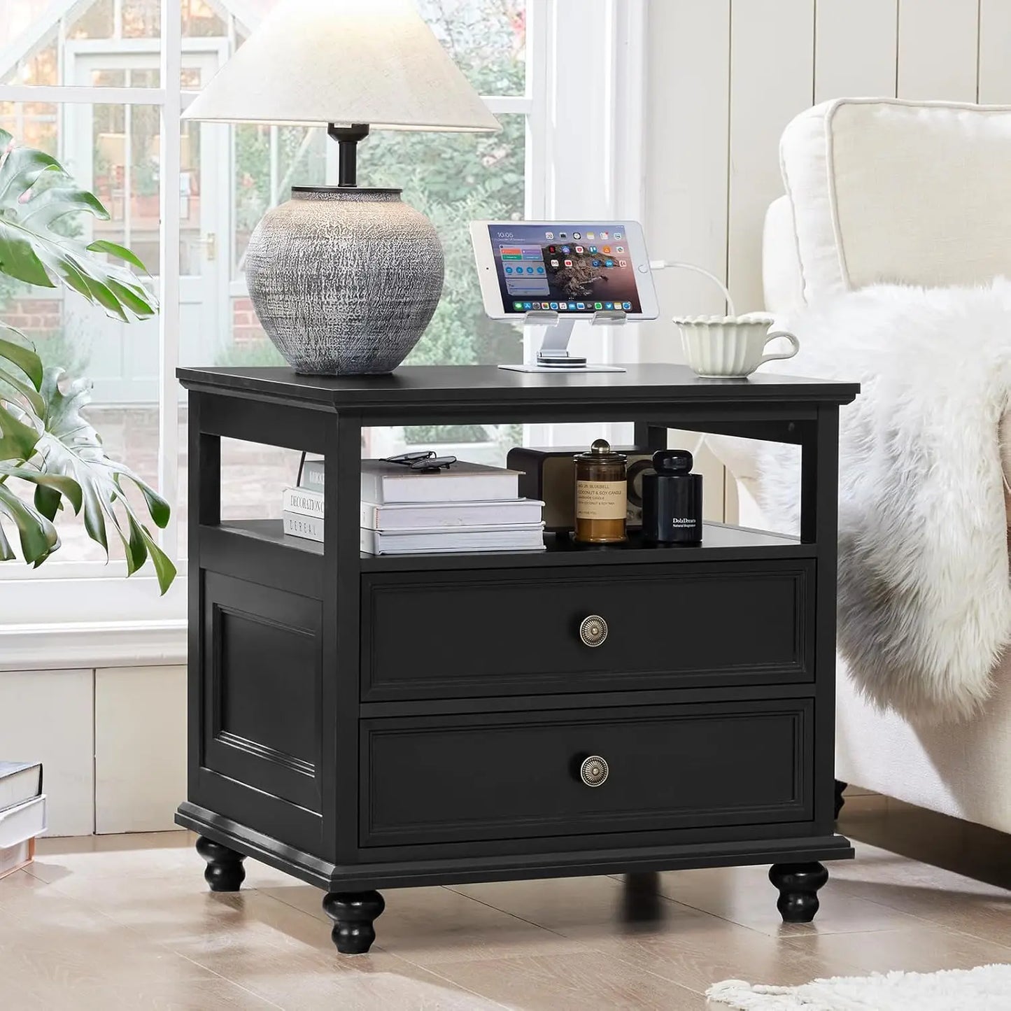 Farmhouse Nightstand With Charging Station