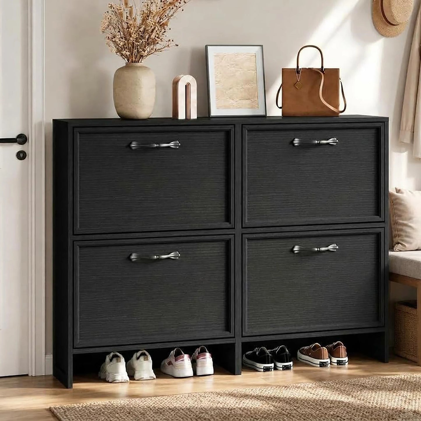 HiMISS Shoe Cabinet With 4 Flip Drawers And Adjustable Shelf For Entryway