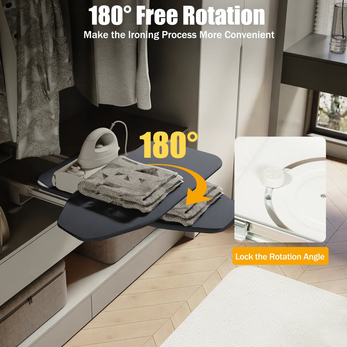 Bymaocar Foldable Ironing Board 180 Degree Rotating Cabinet Mount