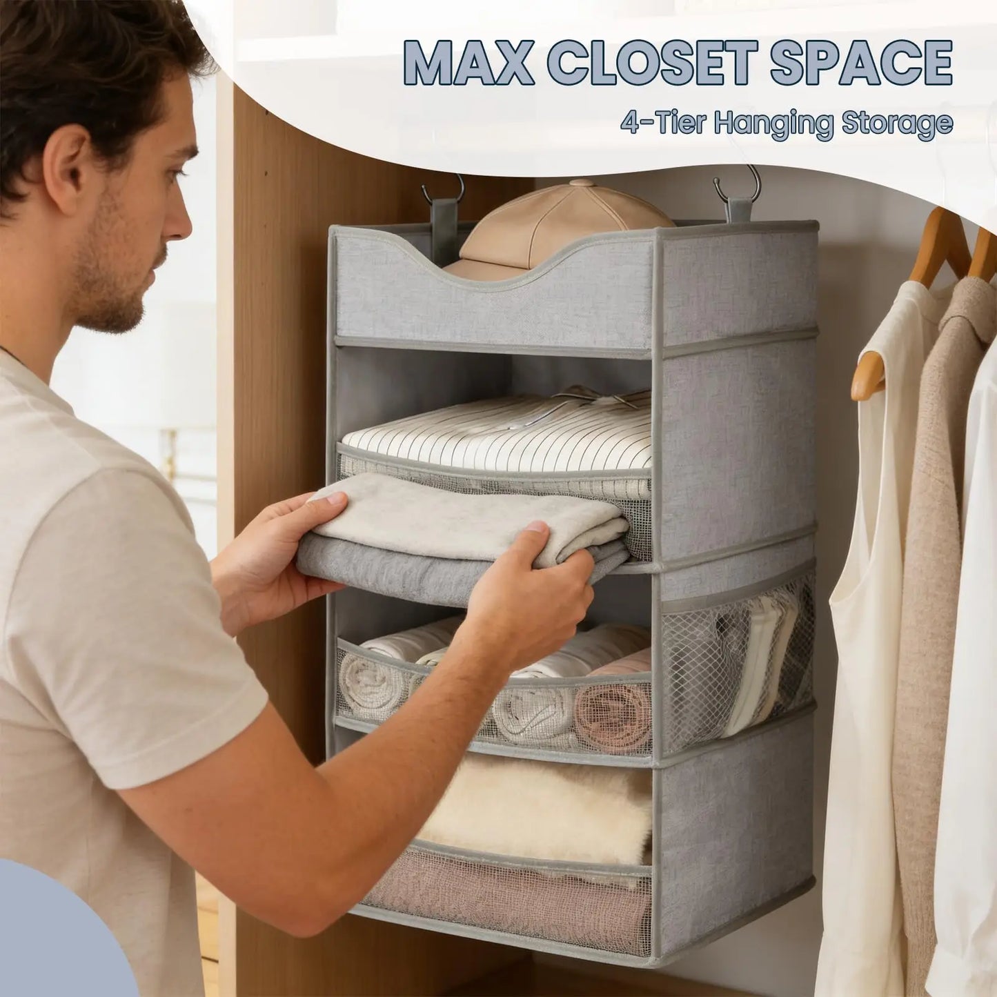 Himiss Three Shelf Hanging Closet Storage Organizer