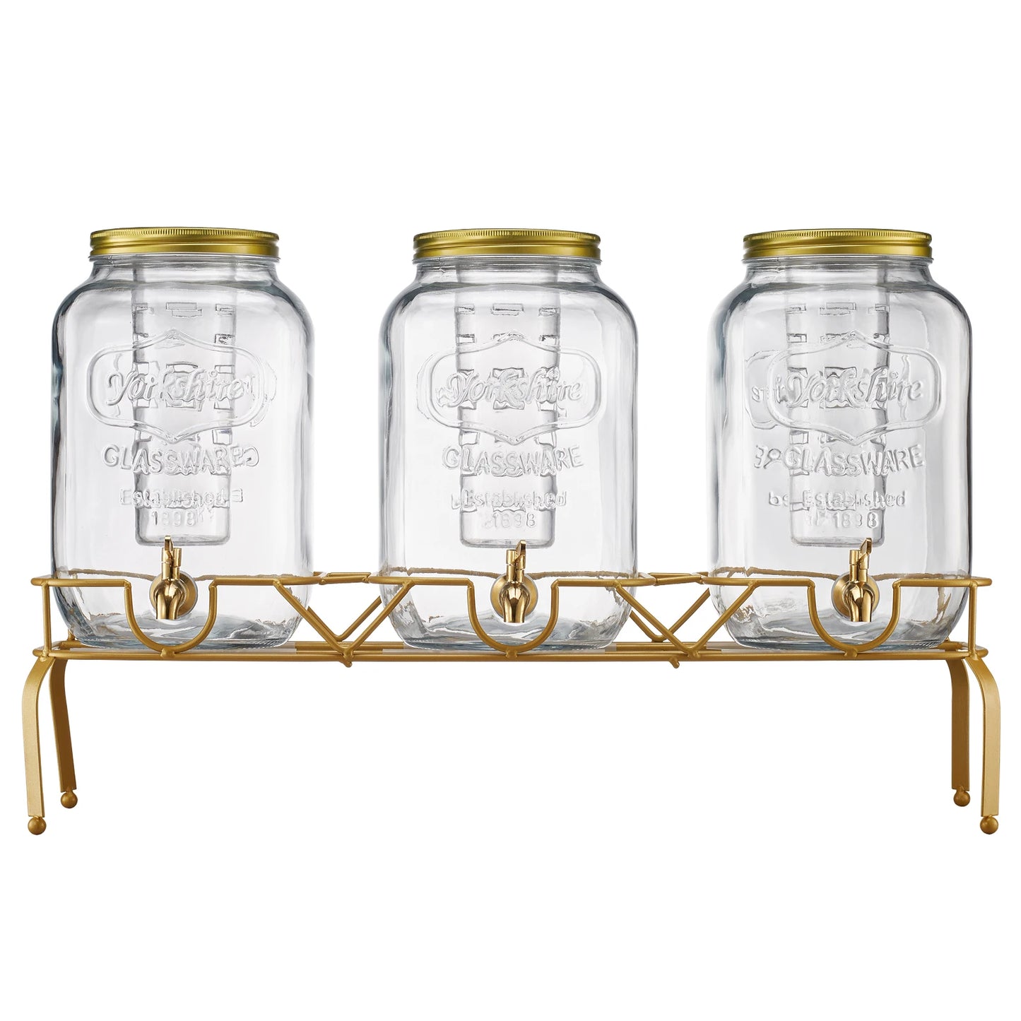 SucceBuy Beverage Dispenser Set With Glass Three Cylinders And Metal Stand