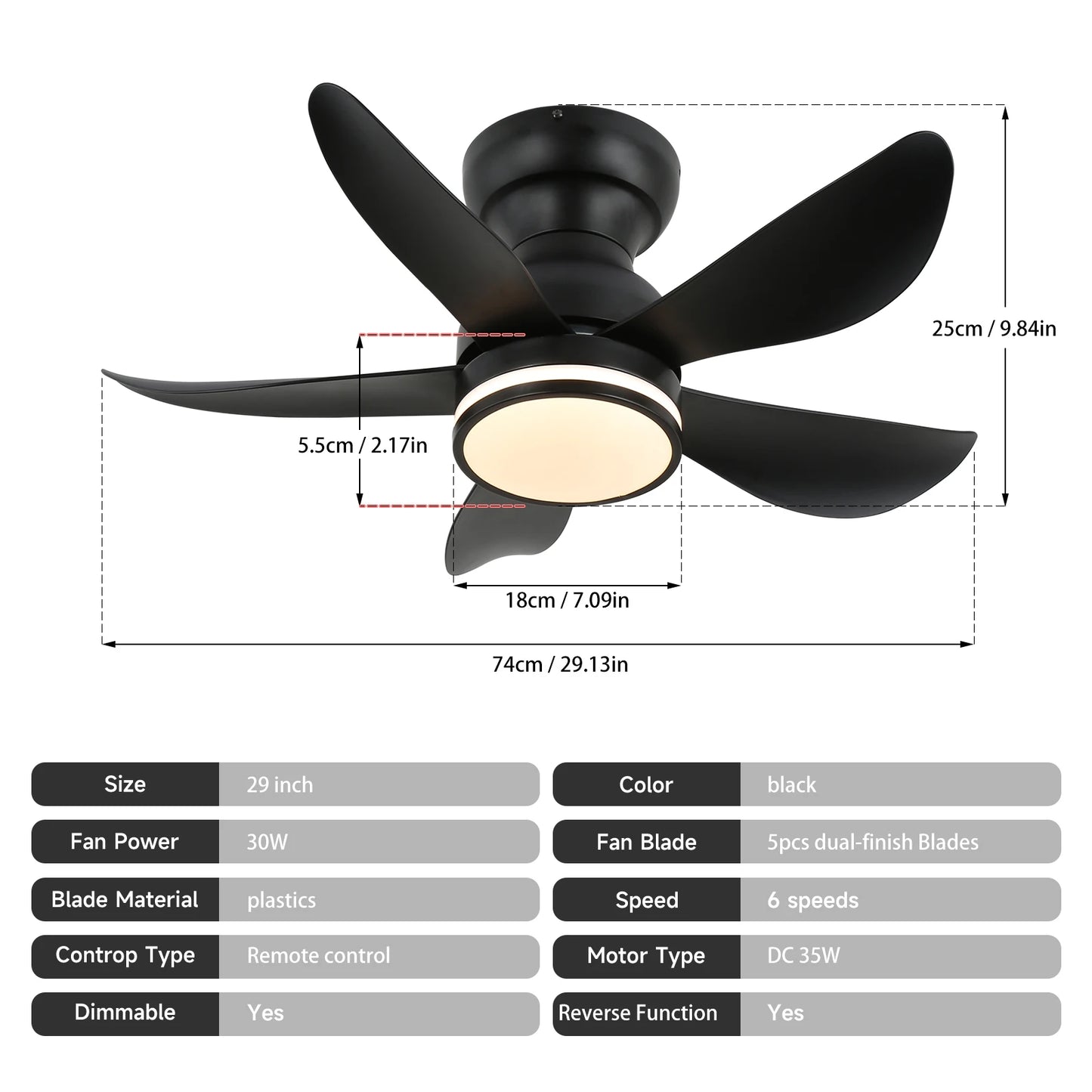 VETRULUS Modern Ceiling Fan Fandelier With Remote Control Dimming