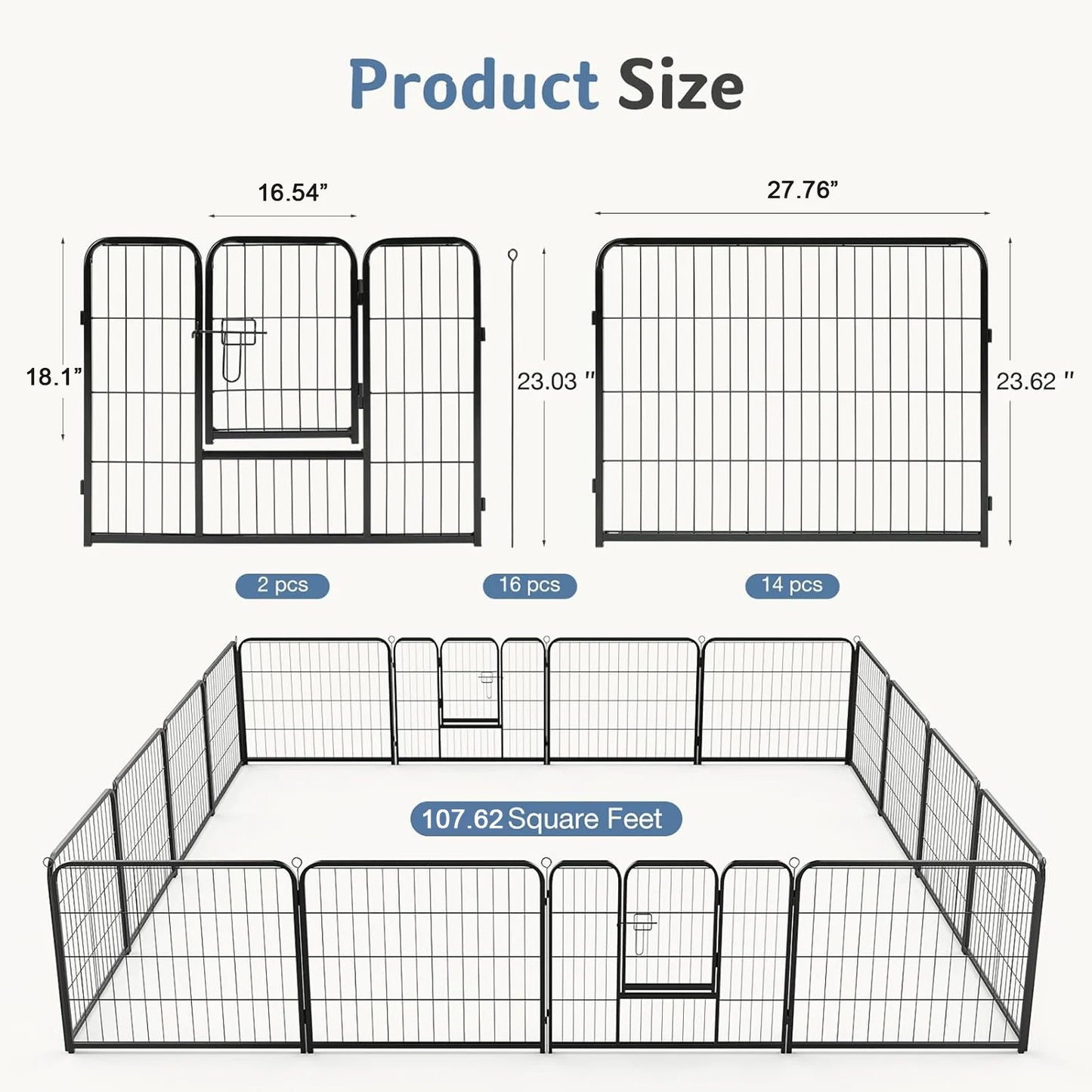 JHK Foldable Dog Playpen Metal Fence For Outdoor Use