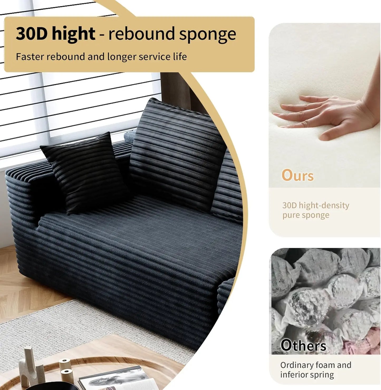 YQXH CN Cloud-Style Sectional Sofa With Corduroy Cover
