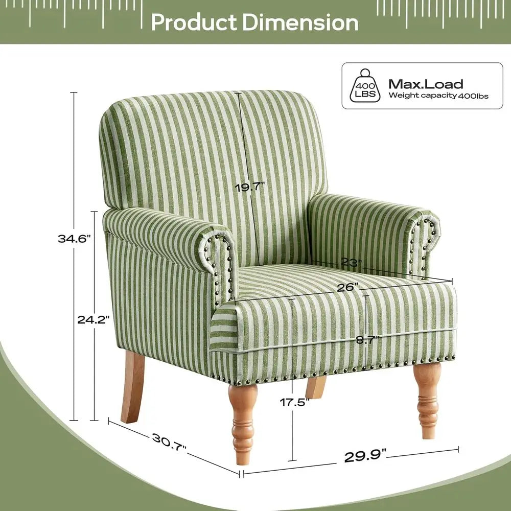 Linen Fabric Upholstered Armchair With Solid Wood Legs Club Chair