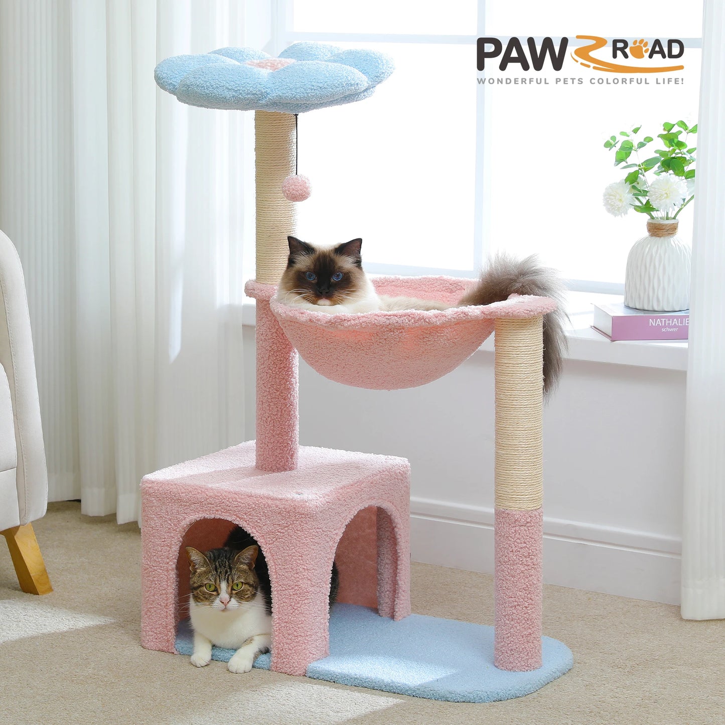 PETEPELA Flower Cat Tree With Metal Frame Hammock For Cats