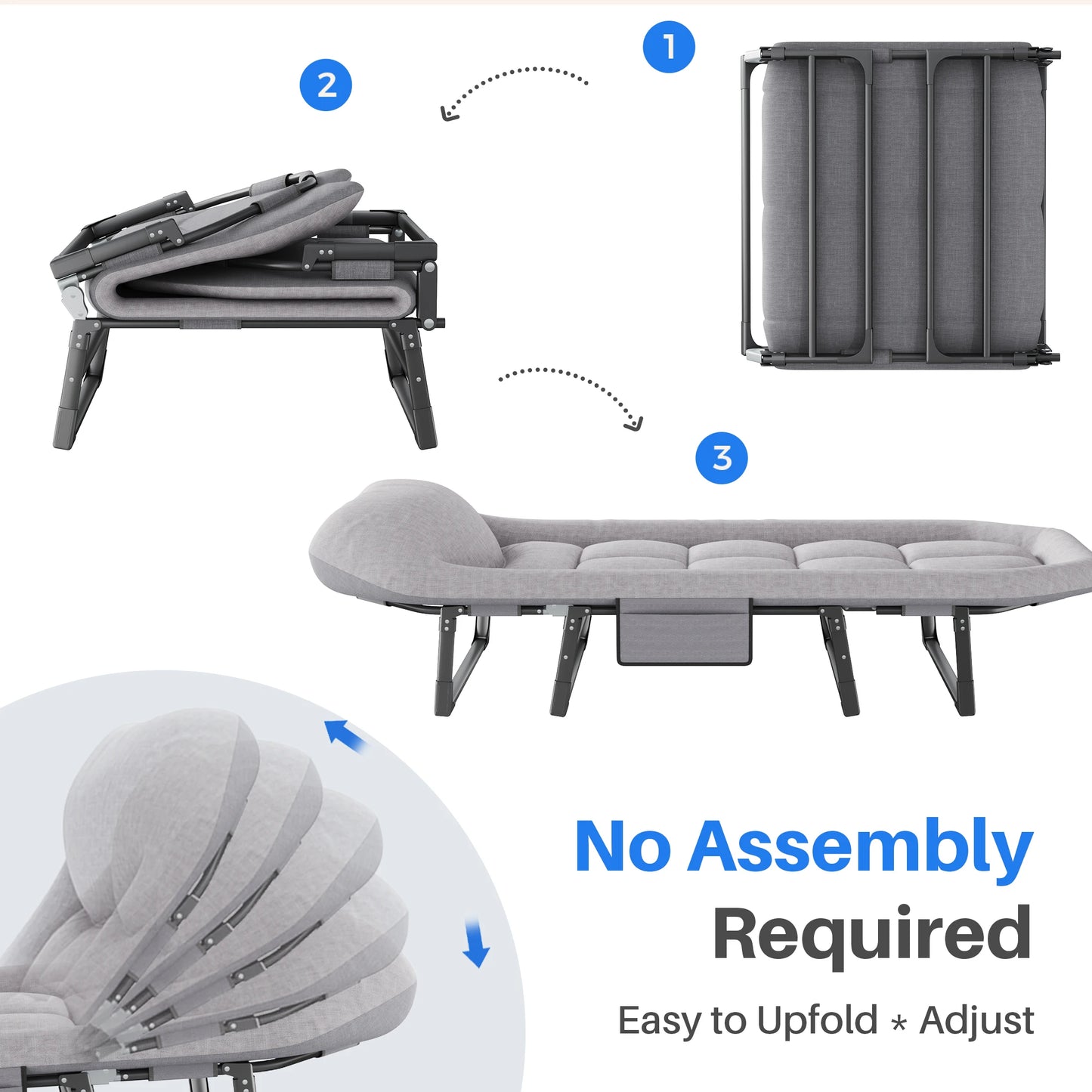 JHK Adjustable Folding Camping Bed With Mattress For Outdoor Use