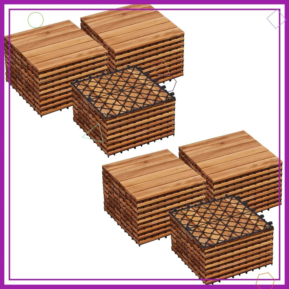 Acacia Wood Interlocking Flooring Tiles Outdoor Waterproof PVC Base