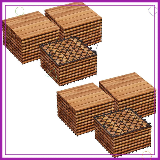 Acacia Wood Interlocking Flooring Tiles Outdoor Waterproof PVC Base