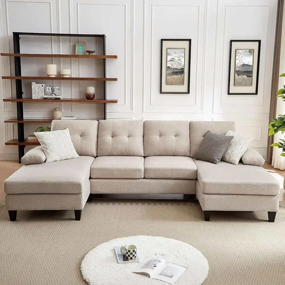 Modern U Shaped Upholstered Sectional Sofa With Double Chaise