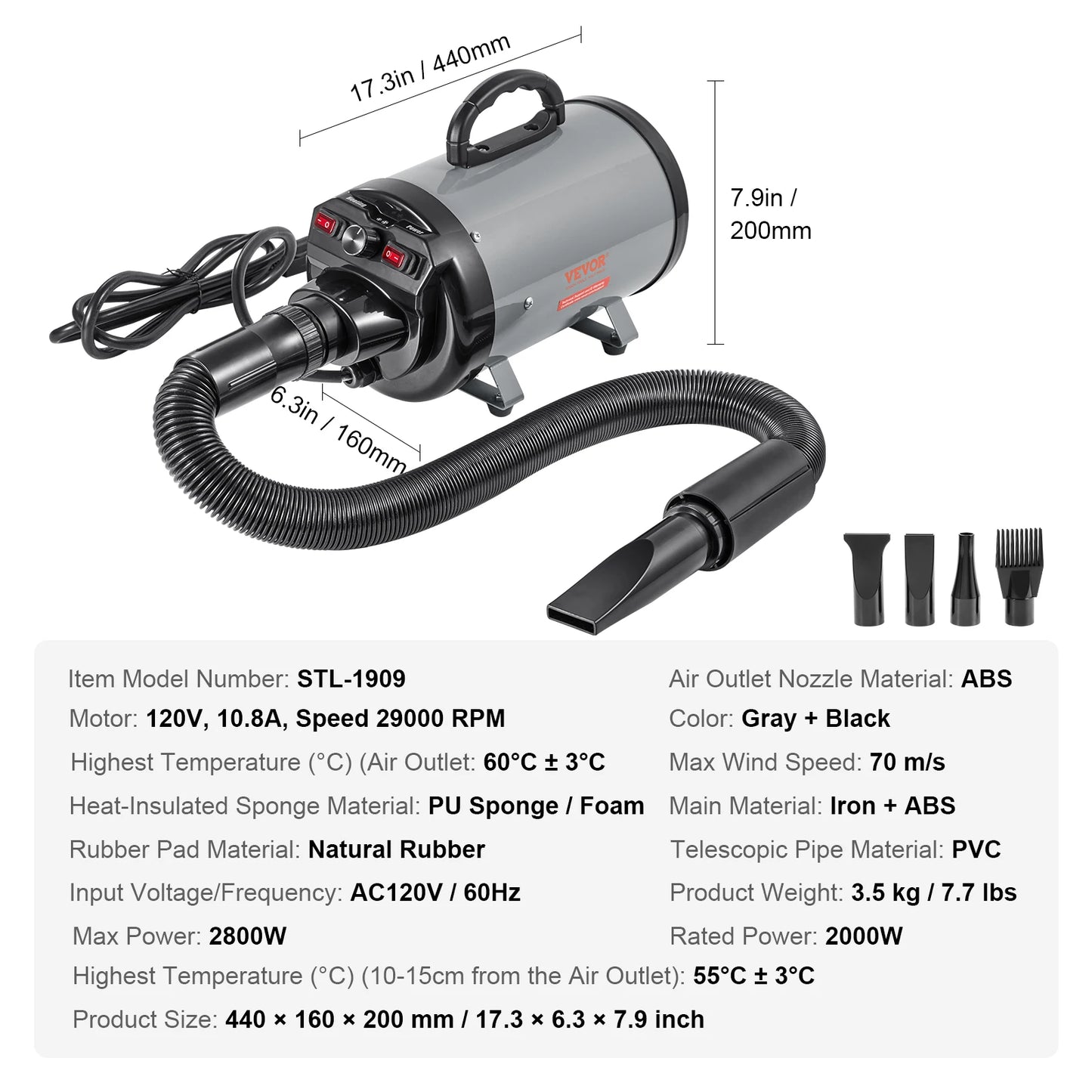 SucceBuy 2000W Dog Blow Dryer With Adjustable Speed And Temperature