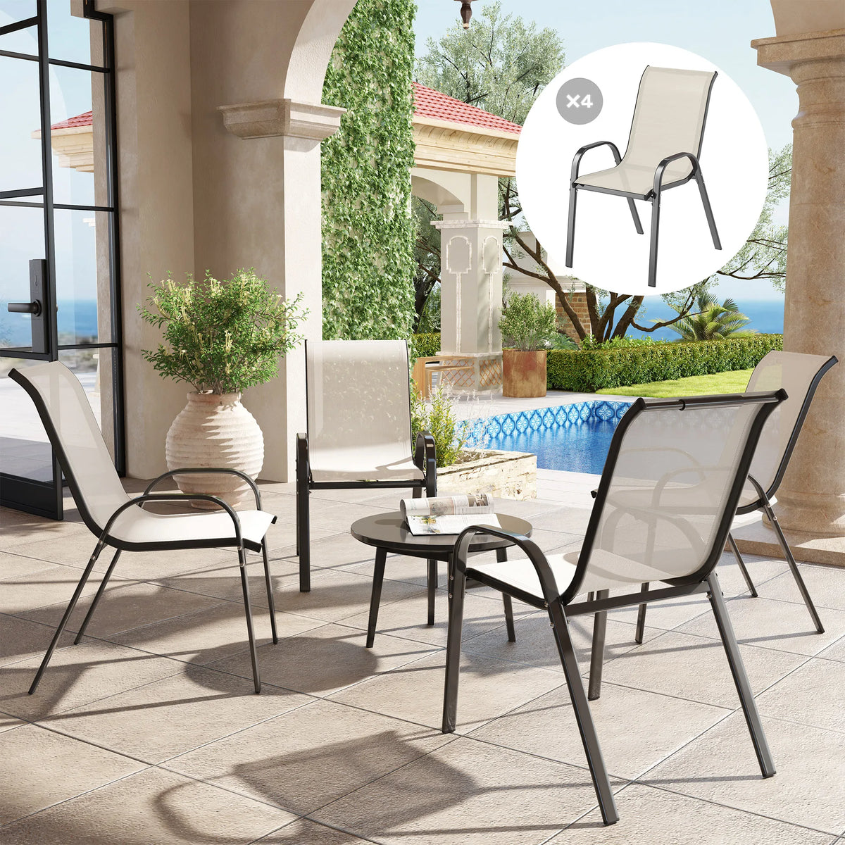 Outsunny Stackable Patio Dining Chairs Set For Outdoor Garden Meals