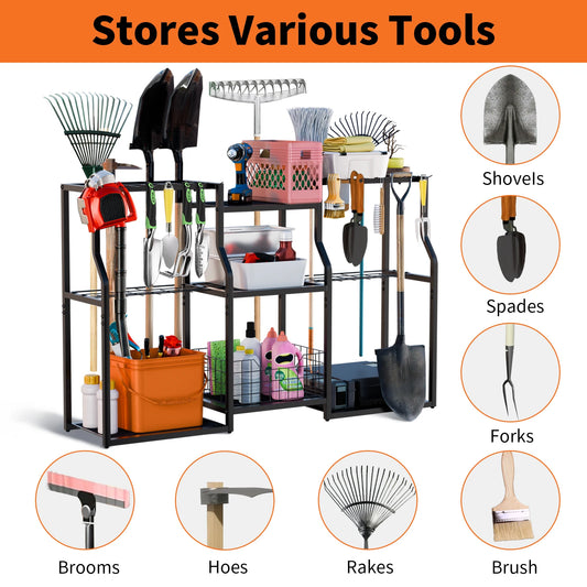 Freestanding Rotatable Garden Tool Rack Metal Storage Organizer