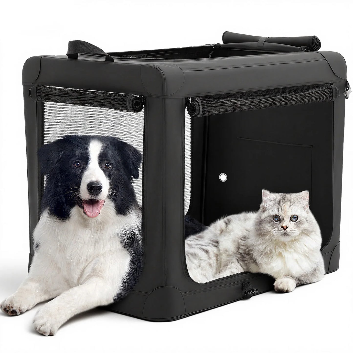 JHK Foldable Portable Dog Crate Kennel With Three Doors