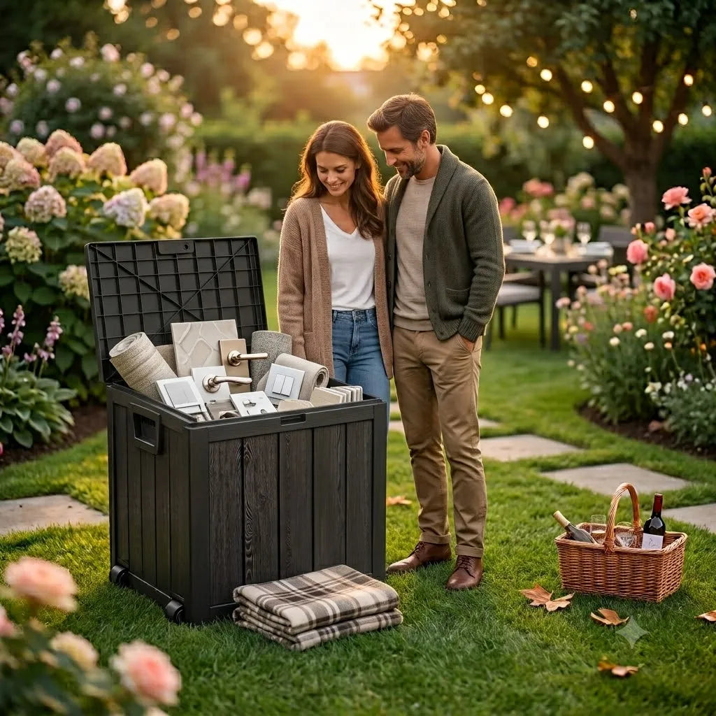 Outdoor Plastic Storage Box With Wheels And Lockable Latches