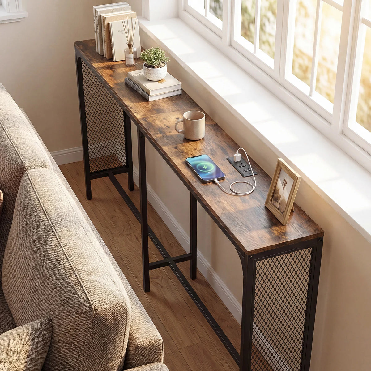 HOMASIS Console Table With Reversible Power Outlet for Hallway Foyer Living Room