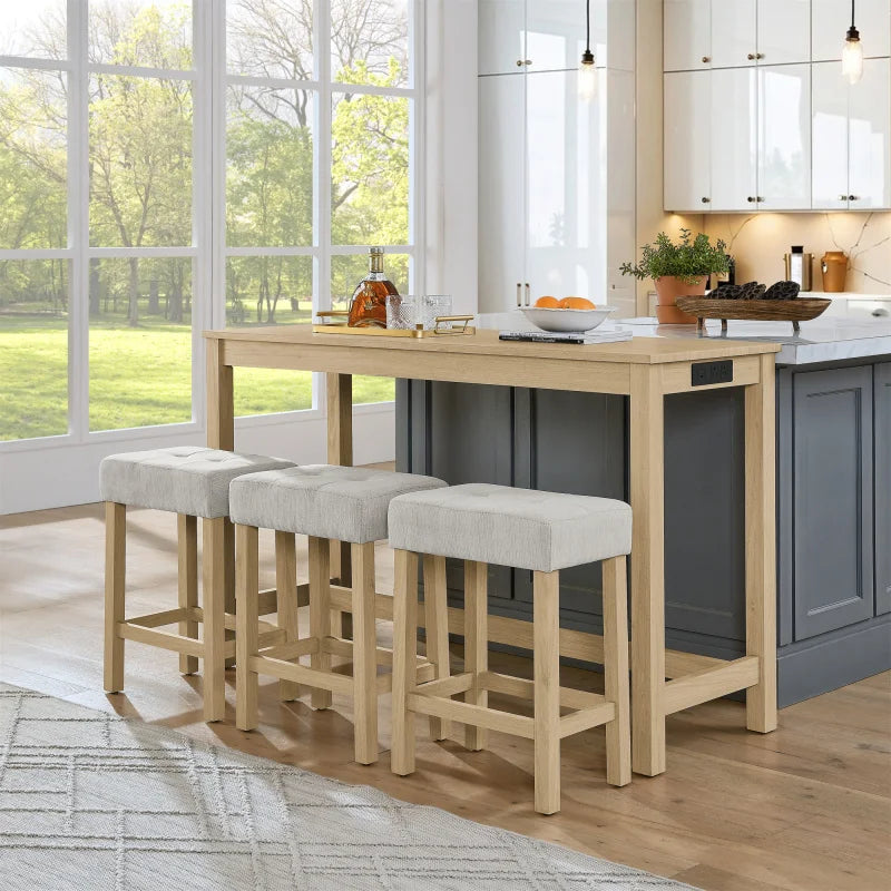 Premium Solid Wood Dining Table And Upholstered Stool Set