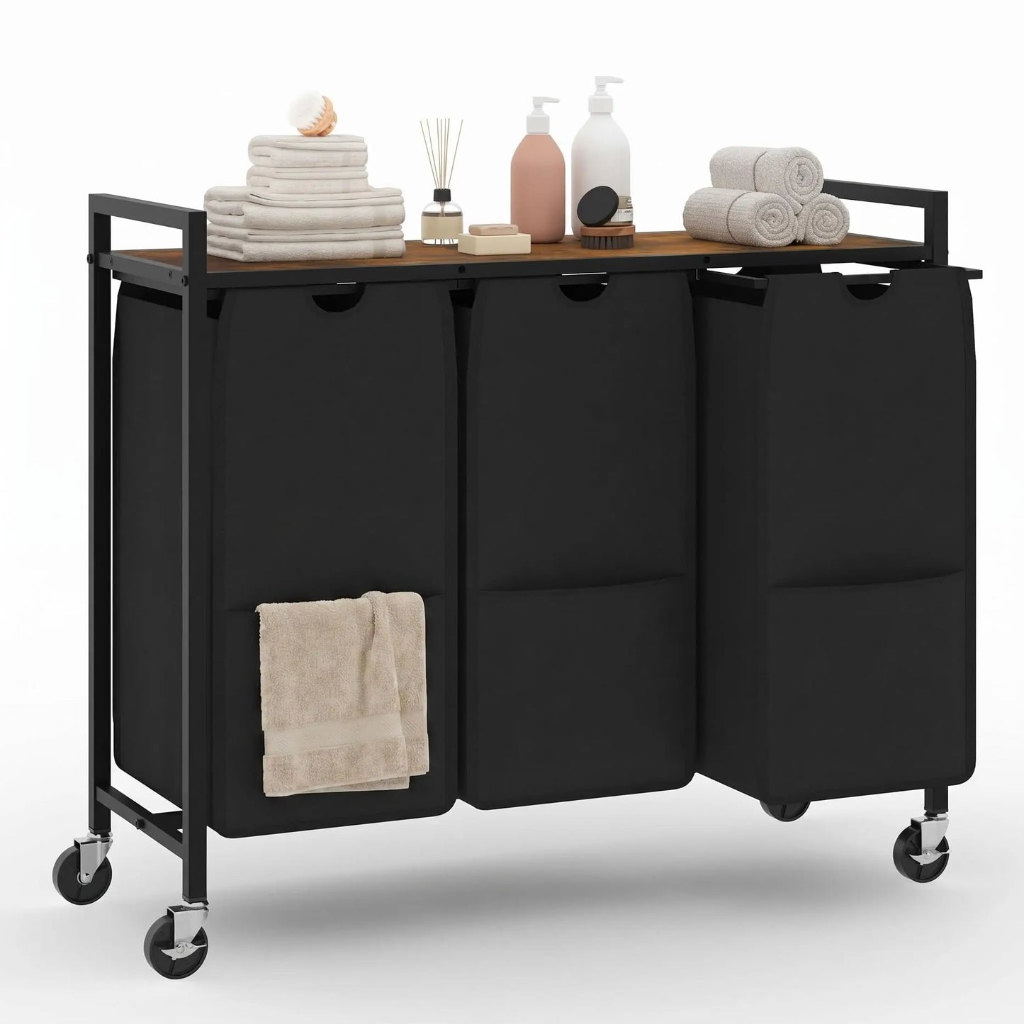 HiMISS Rolling Laundry Hamper With Shelf 3 Section Sorter