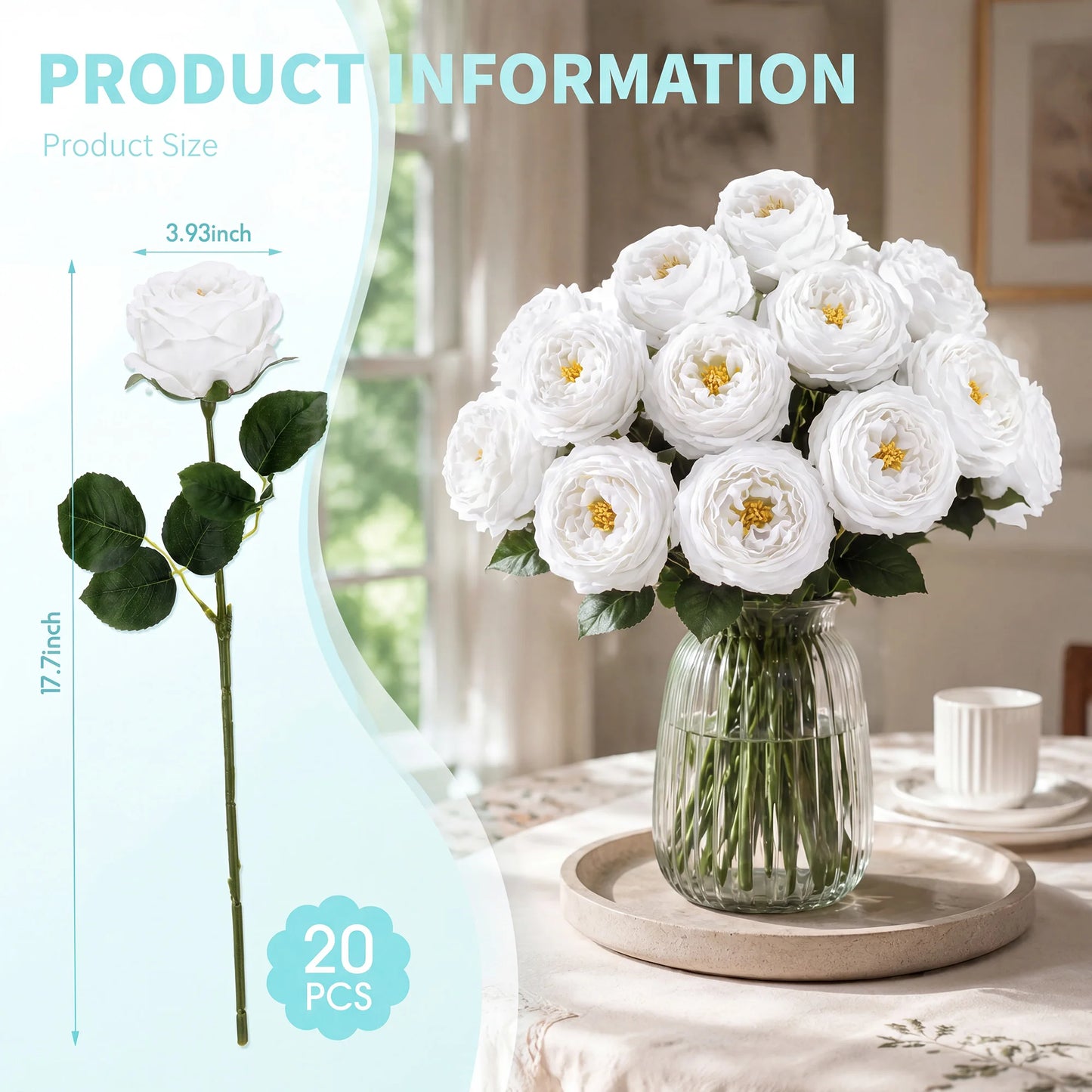 HiMISS Lifelike Real Touch Austin Roses And Peonies Flower Stems