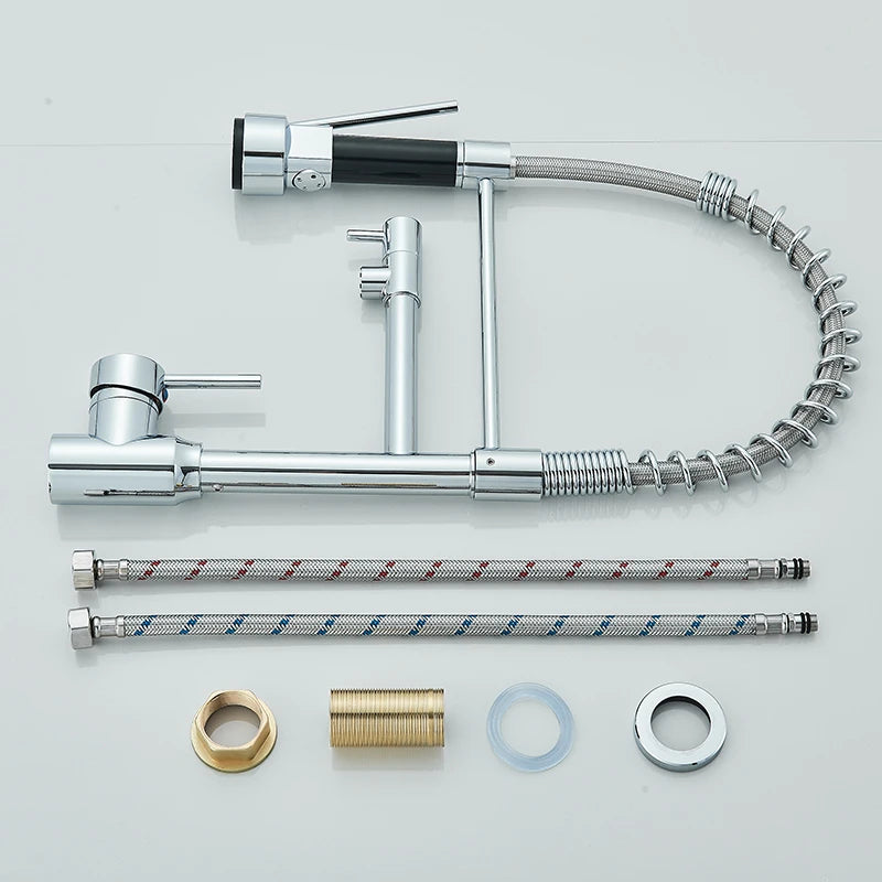 Saeuwtowy Chrome Pull Down Kitchen Faucet Hot Cold Deck Mounted