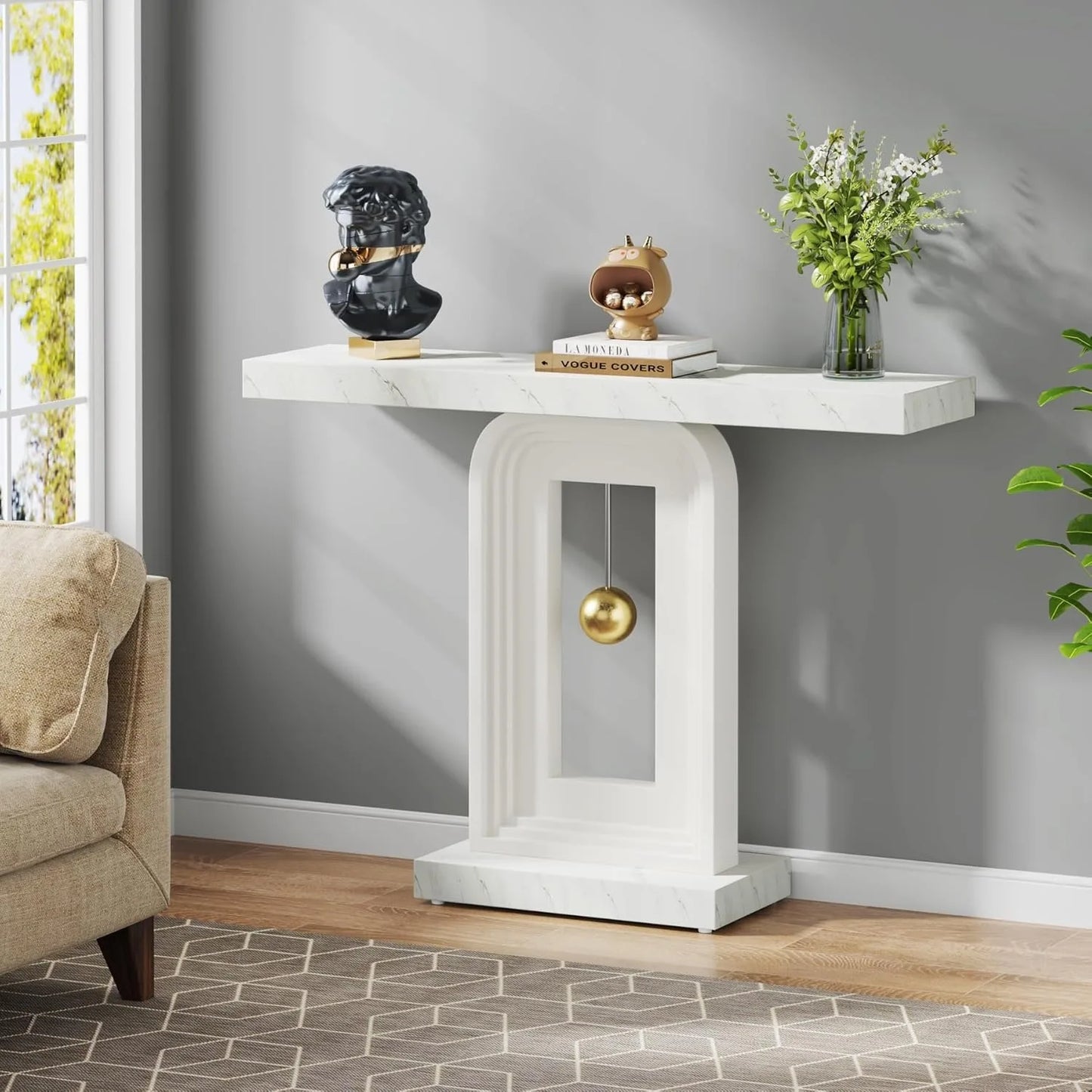 LITTLE TREE Modern Console Table With Geometric Base Entryway Sofa
