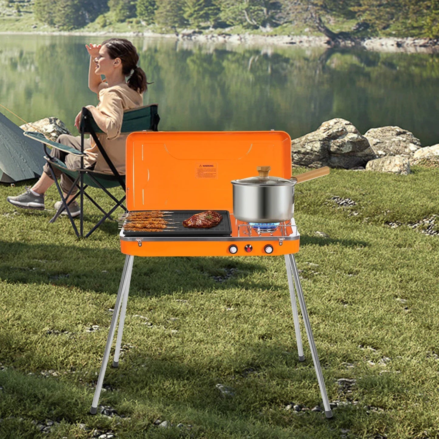 Portable Gas Camping Stove Dual Burner 5860 BTU Tabletop Grill