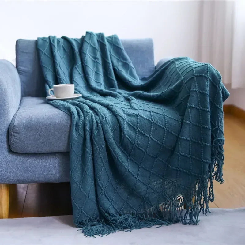 Nordic Solid Casual Knitted Throw Blanket For Sofa Bed Decor
