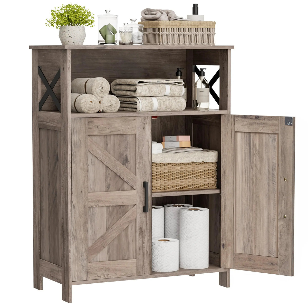 XIUWO Bathroom Storage Cabinet With Doors And Adjustable Shelves