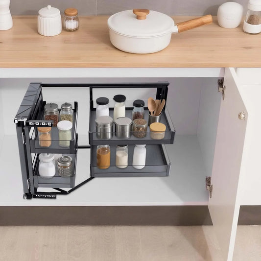 Two Tier Pull Out Cabinet Organizer With Adjustable Baskets