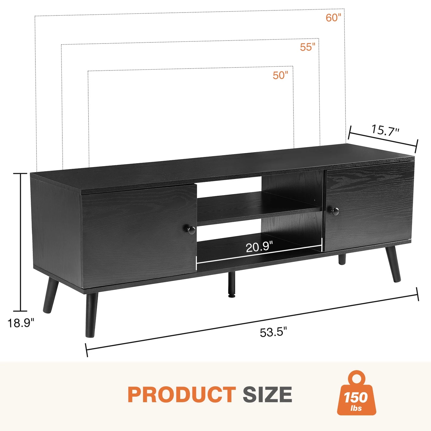 JHK Wooden Fireplace TV Stand Entertainment Center With Adjustable Shelves