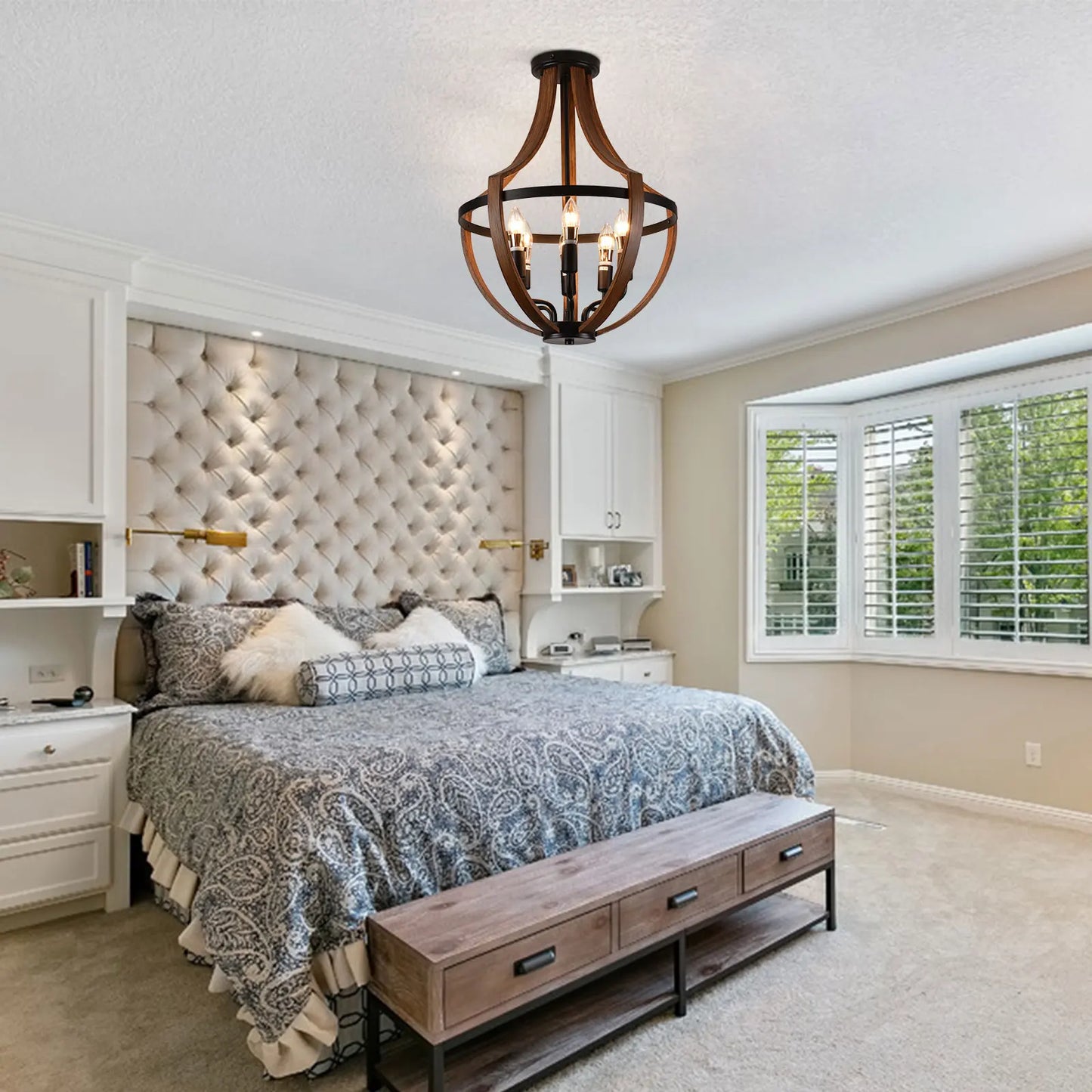 Modern Rustic Wooden Pendant Light Fixture For Kitchen Lighting