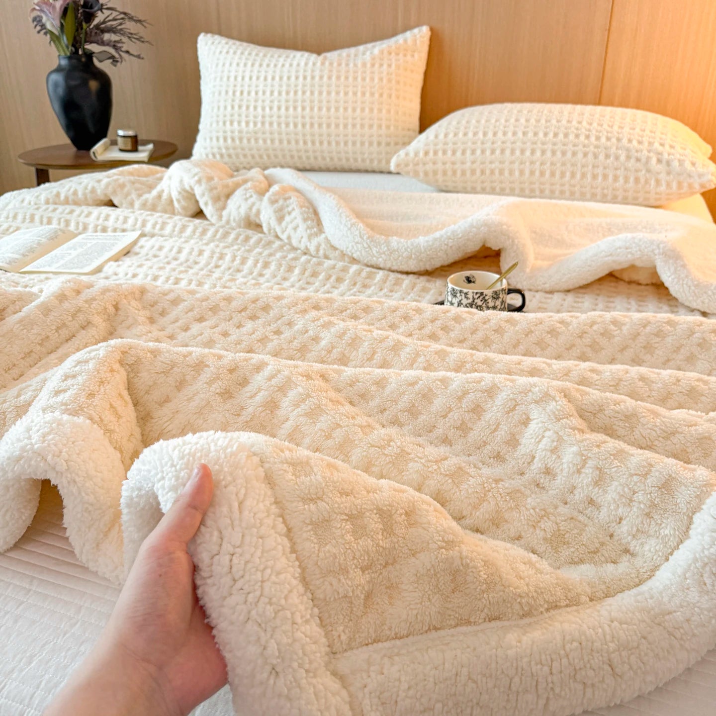 KDV Double Layer Fleece Blanket Plaid Lambswool Throw