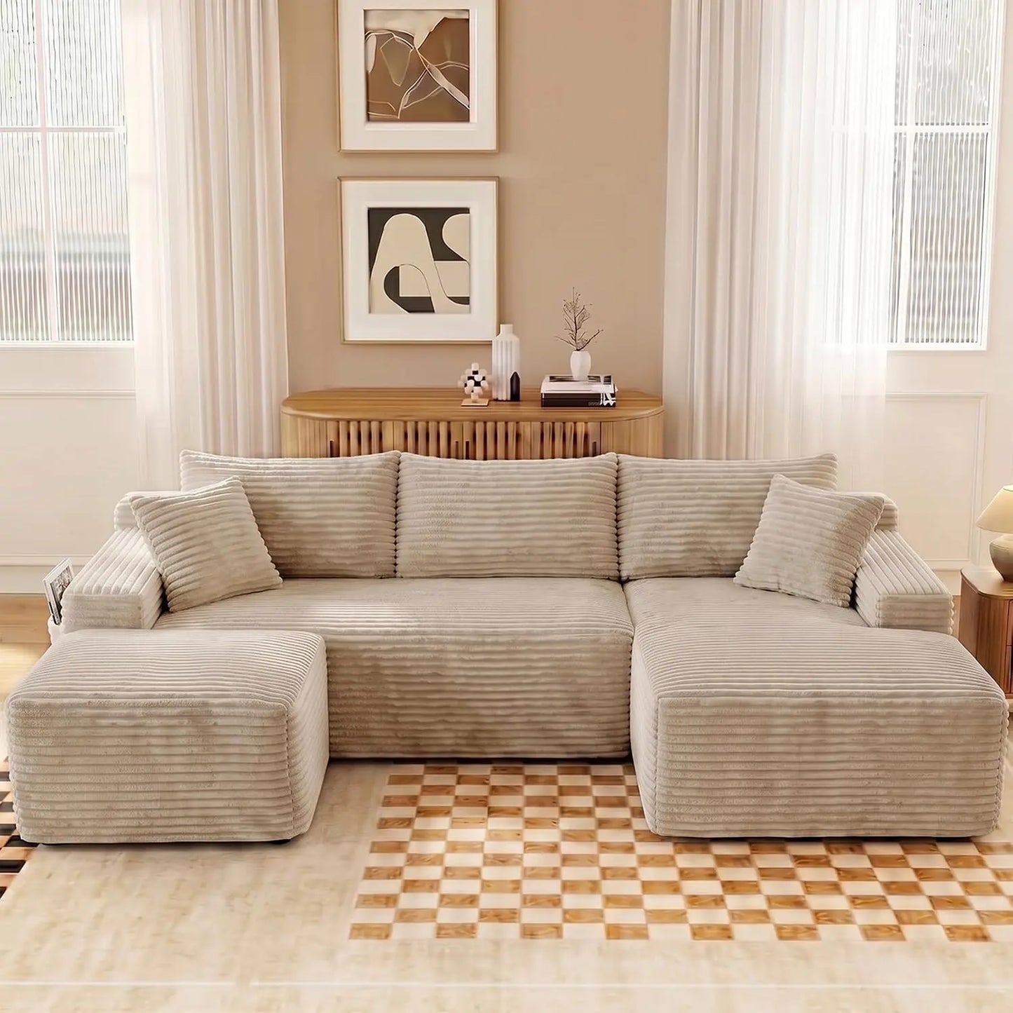 Modular U Shaped Sectional Cloud Couch With Ottoman And Sleeper