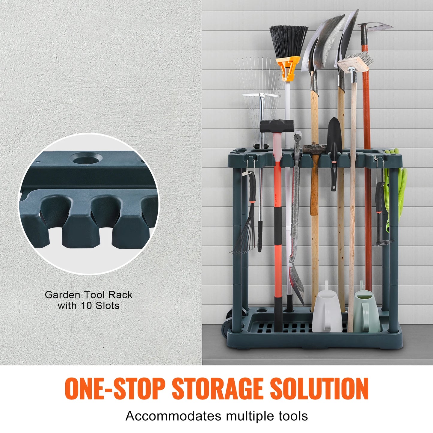 SucceBuy 10 Slot Yard Garden Tool Organizer Rack For Garage