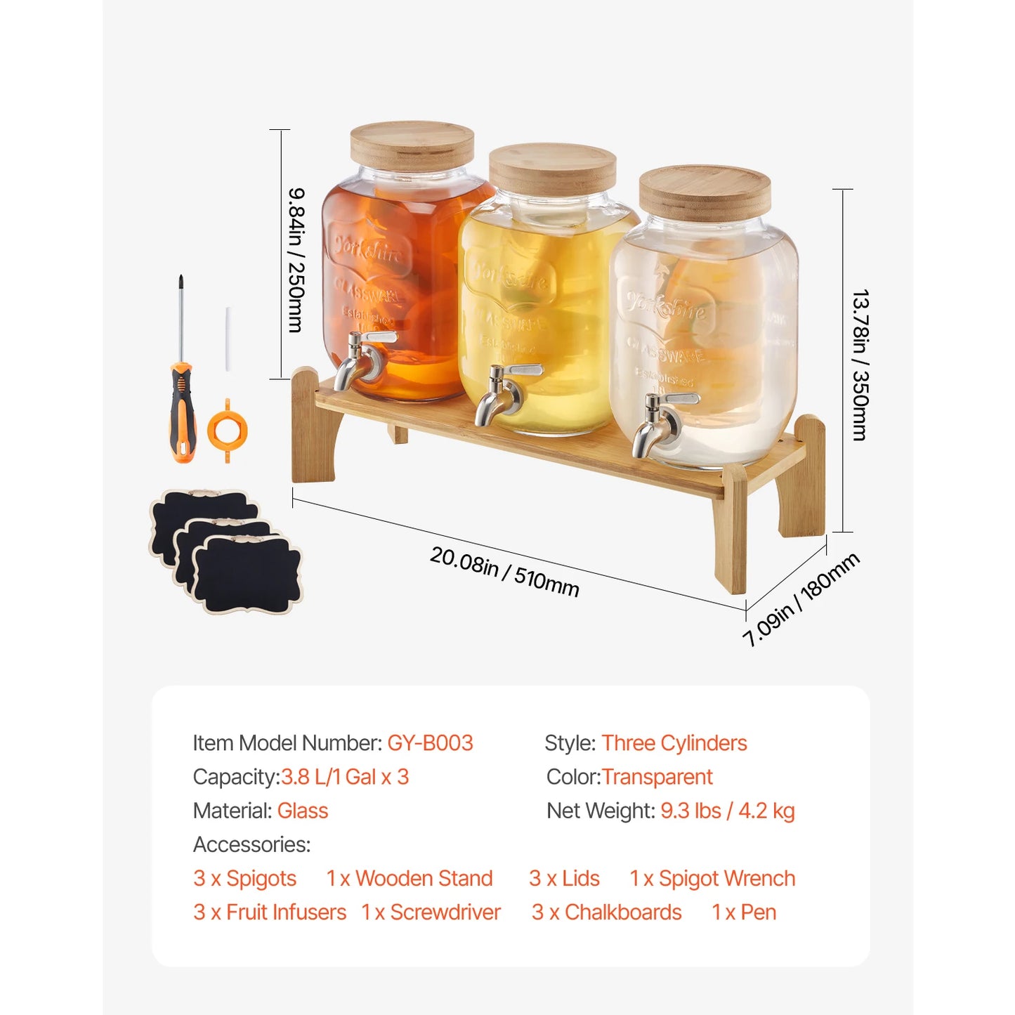 SucceBuy Beverage Dispenser Set With Glass Three Cylinders And Metal Stand