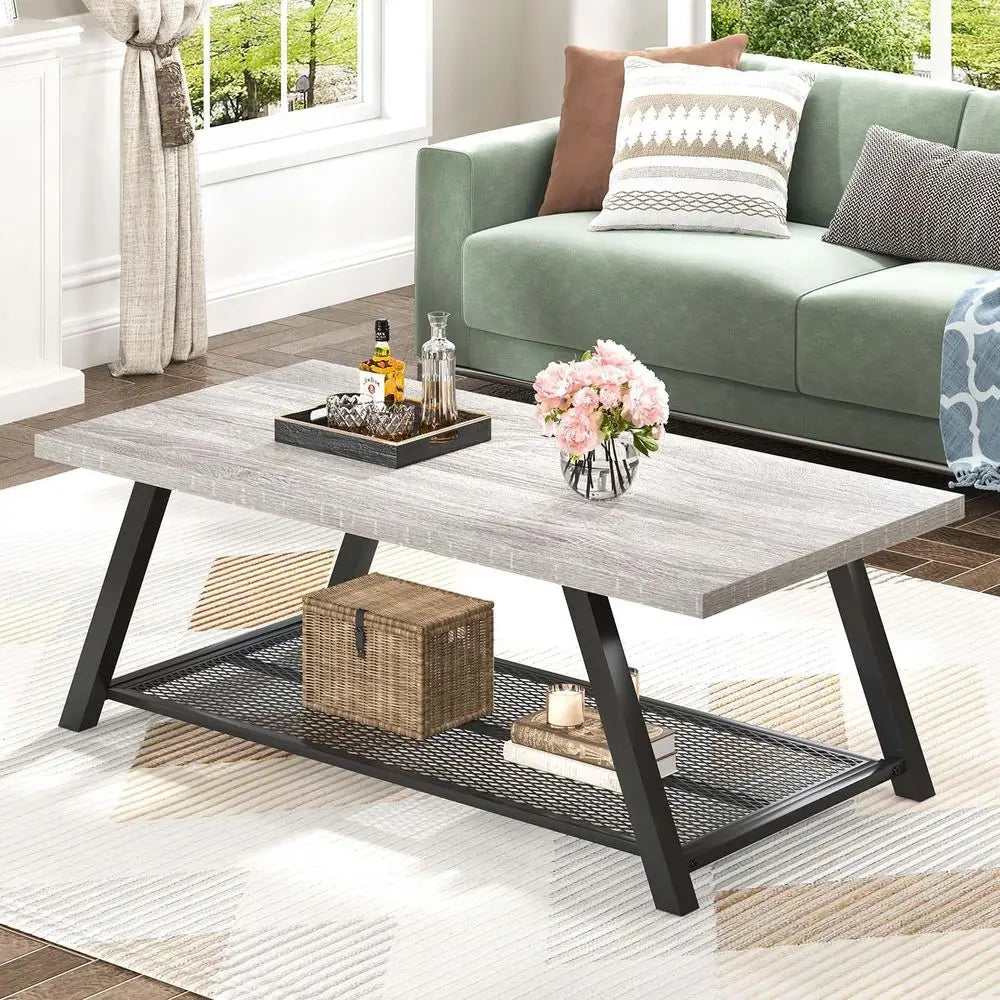 Industrial Rustic Wood And Metal Coffee Table With Storage