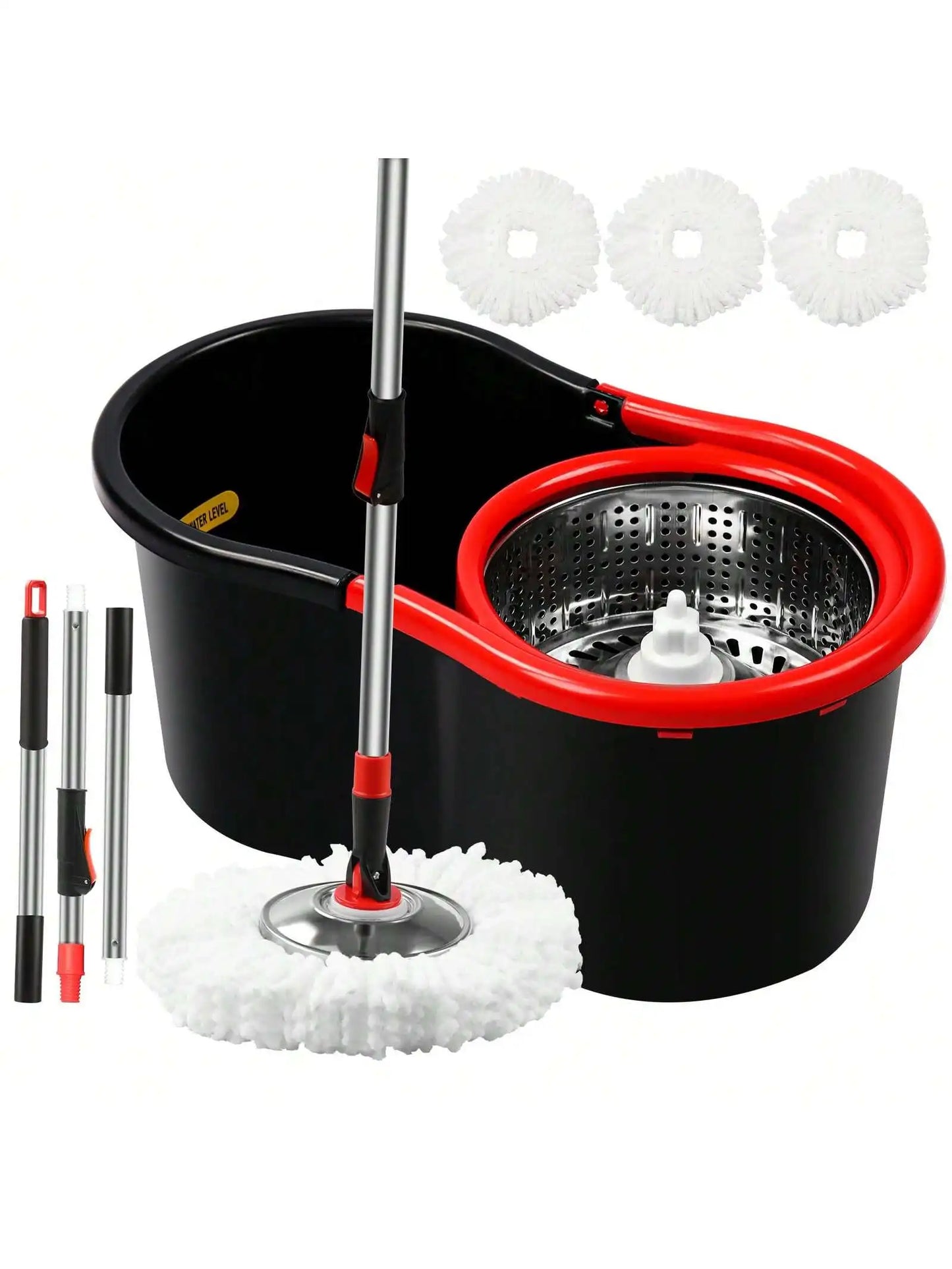 Spin Mop and Bucket System With Wringer and Microfiber Refills
