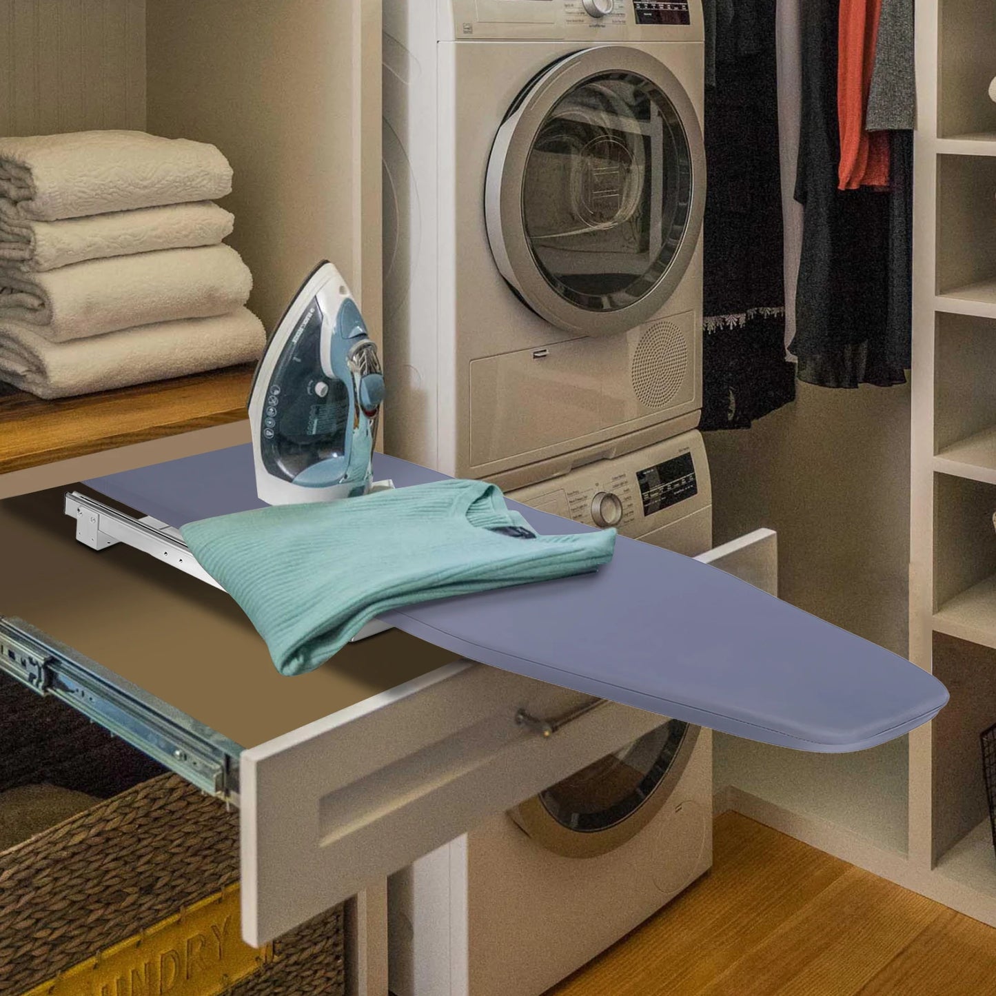 Retractable Ironing Board For Closet Stow Away Cabinet